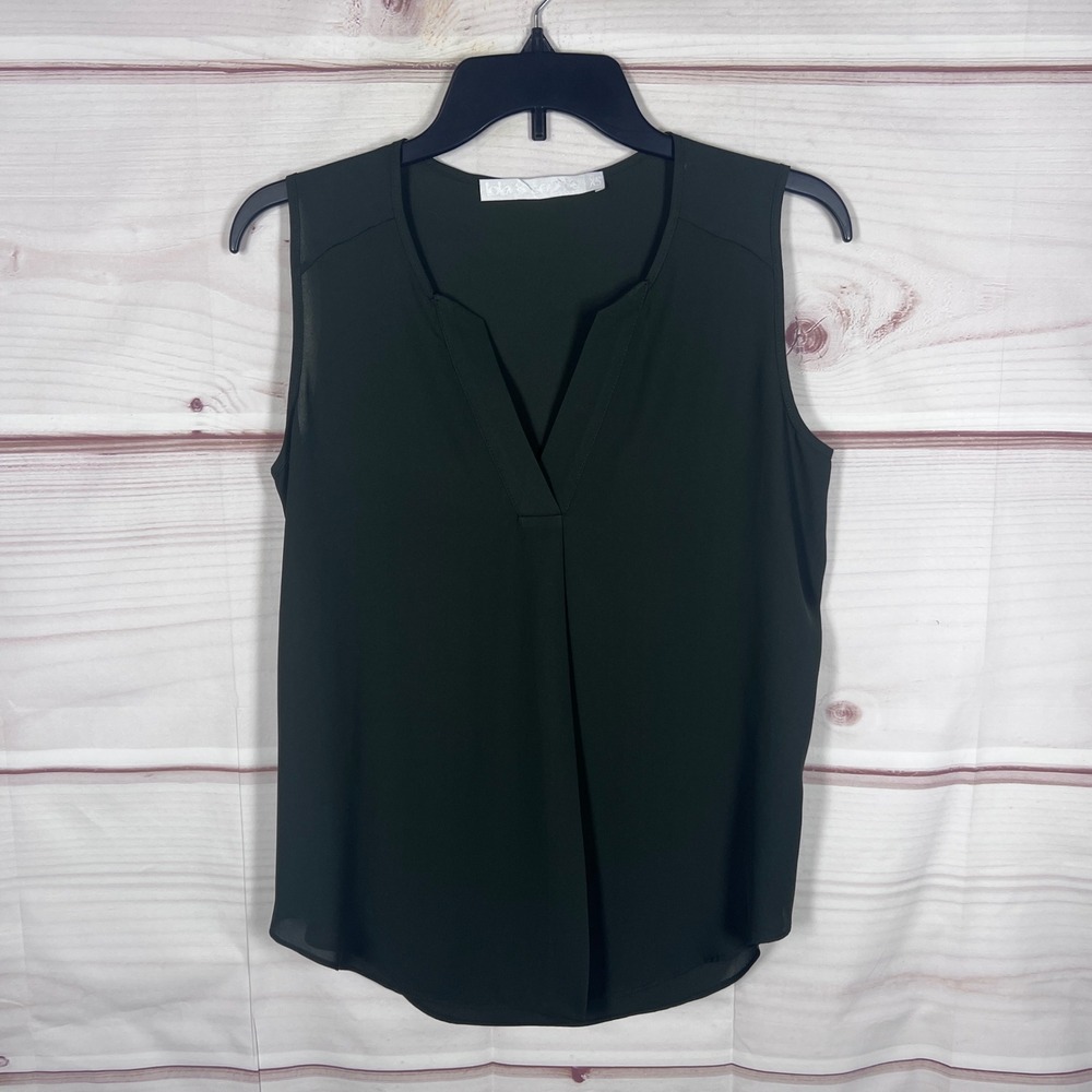Lola & Sophie Blouse Women XS Green V-Neck Sleeveless Chiffon Pleated Top Office